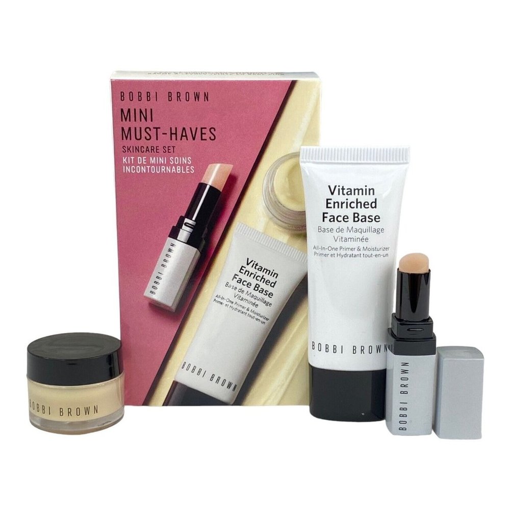 Bobbi Brow 3 Pc Mini Must Haves Skincare Set Travel Size Face Base, Lip Tint NIB